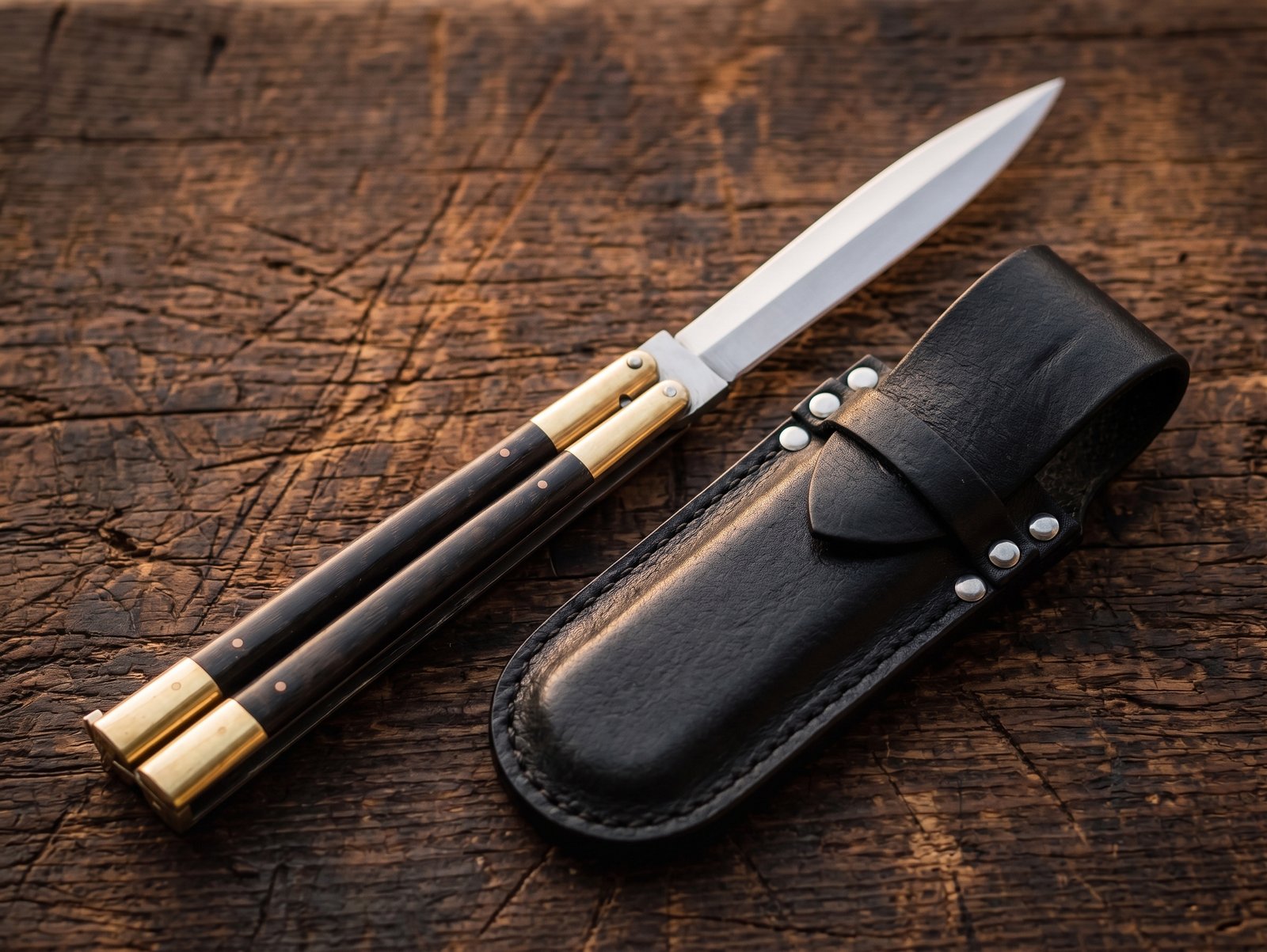1 Hornbill Handmade High Carbon Steel Original Filipino Balisong Butterfly Knife with Brass and Kamagong Wood Handle | 24cm EDC Flipper Gift for Him | BF-61 - Image 1