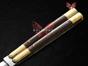 BF-56 Hare balisong, high carbon steel blade, brass and kamagong wood handle (view 3)