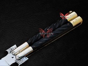 BF-82 Monitor Lizard butterfly knife handle detail, kamagong inserts in brass