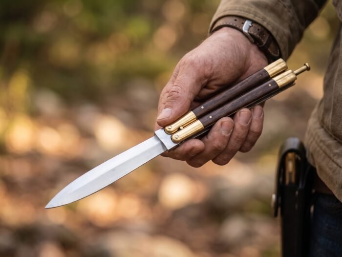 Hare Handmade High Carbon Steel Original Filipino Balisong Butterfly Knife with Brass and Kamagong Wood Handle