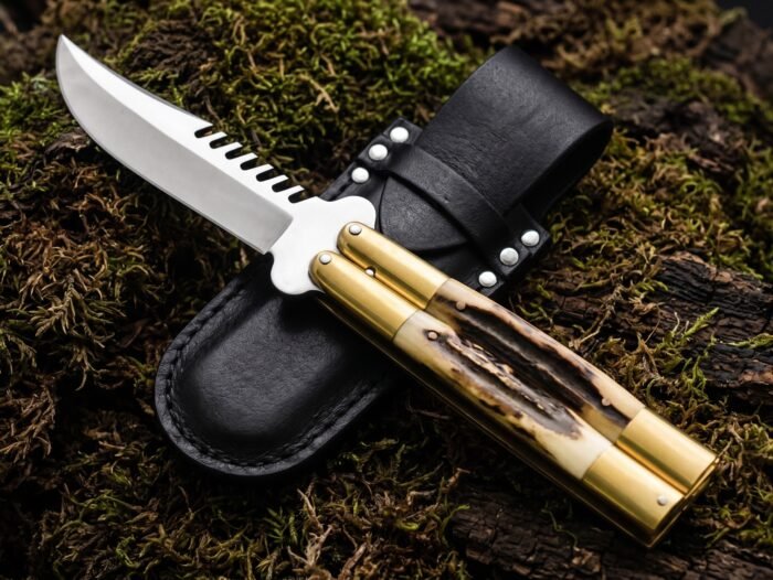balisong knife with lether sheath