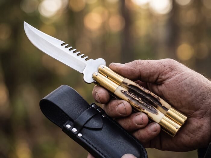 Antelope balisong butterfly knife held in hand