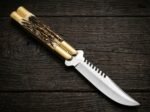 Banded Sugar Ant balisong butterfly knife open with the blade showing, second view