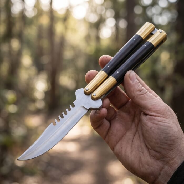 Beetle balisong butterfly knife held in hand