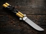 Bumblebee balisong butterfly knife open with the blade showing, second view