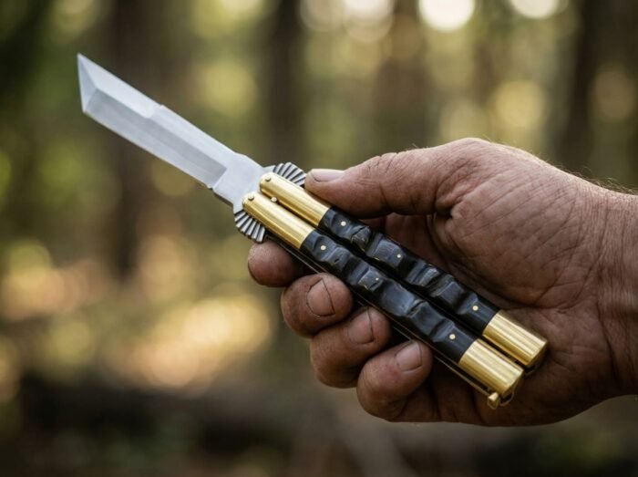 Crane balisong butterfly knife held in hand