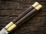 Close up of the Deer balisong butterfly knife handle