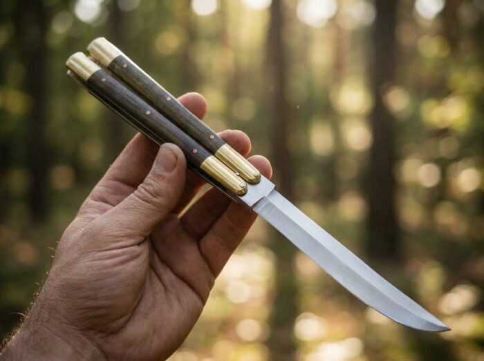 Earwig balisong butterfly knife held in hand
