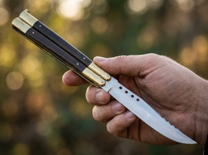 Elephant balisong butterfly knife held in hand