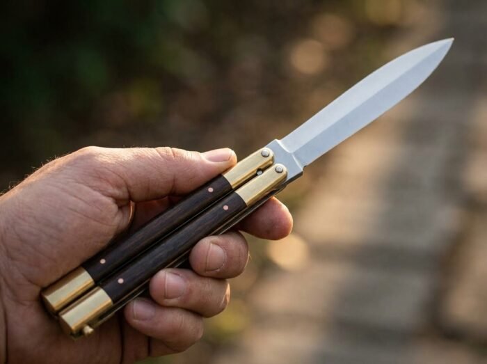 Frog balisong butterfly knife held in hand