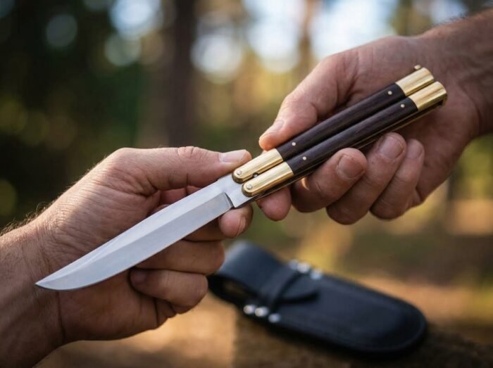 Heron Handmade High Carbon Steel Original Filipino Balisong Butterfly Knife with Brass and Kamagong Wood Handle