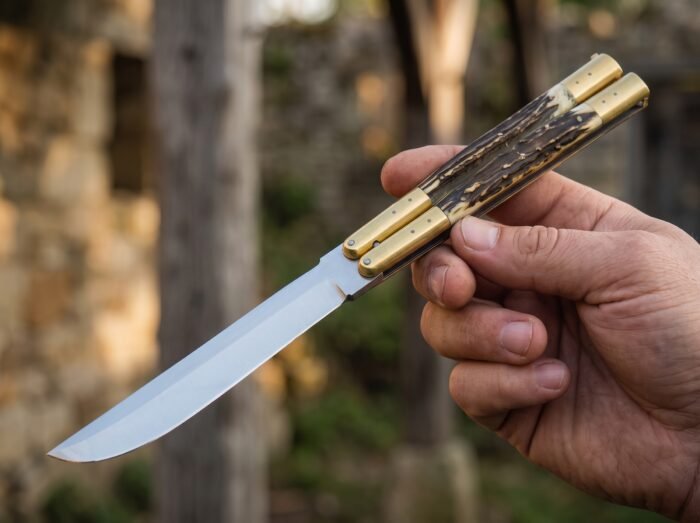 Macaque balisong butterfly knife held in hand