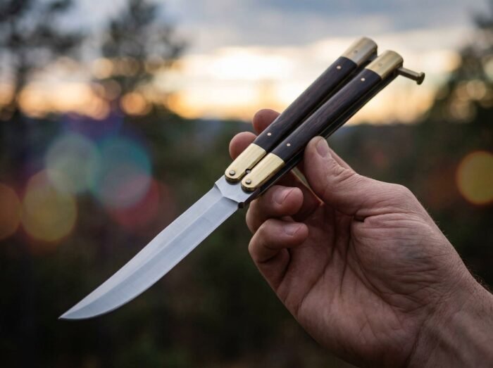 Malayan Civet balisong butterfly knife held in hand