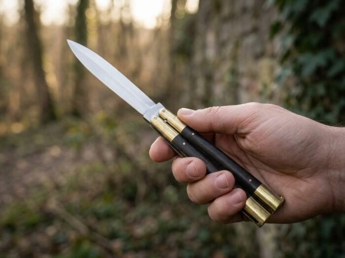 Mayfly balisong butterfly knife held in hand