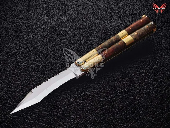 BF-102 Filipino Traditional Series D2 Steel Beautiful Dagger Blade Butterfly Balisong Knife USA Made Gift For Him With Rose Wood Handle