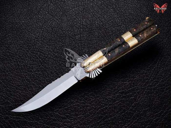 BF-103 Filipino Traditional D2 Steel Beautiful Blade Butterfly Balisong Knife USA Made Gift For Him With Rose Wood Handle