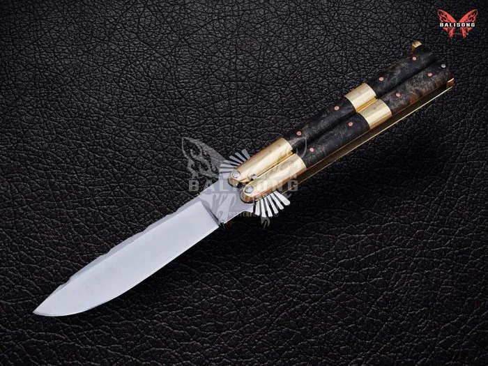 BF-104 Filipino Traditional D2 Steel Beautiful Blade Butterfly Balisong Knife USA Made Gift For Him With Rose Wood Handle