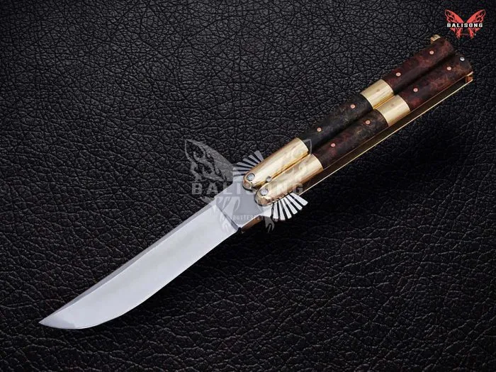 BF-105 Filipino Traditional D2 Steel Beautiful Blade Butterfly Balisong Knife USA Made Gift For Him With Rose Wood Handle