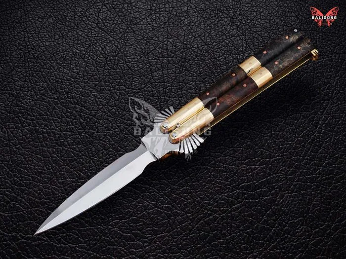 BF-106 Filipino Traditional D2 Steel Beautiful Dagger Blade Butterfly Balisong Knife USA Made Gift For Him With Rose Wood Handle