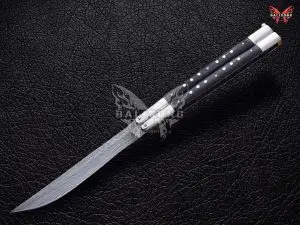 BF-130 Philippine Visayan Damascus balisong butterfly knife — 29cm full-size frame, brass handle