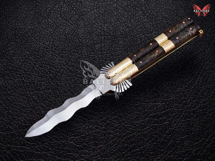 BF-107 Dagger SnakeFilipino Traditional D2 Steel Beautiful Blade Butterfly Balisong Knife USA Made Gift For Him With Rose Wood Handle