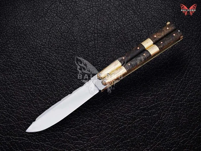 BF-110 Filipino Traditional D2 Steel Beautiful Blade Butterfly Balisong Knife USA Made Gift For Him With Rose Wood Handle