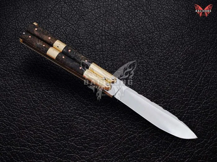 BF-110 Filipino Traditional D2 Steel Beautiful Blade Butterfly Balisong Knife USA Made Gift For Him With Rose Wood Handle ...