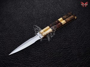 BF-95 Pandayan dagger balisong, high carbon blade, brass and narra burl wood handle