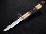 BF-117 Dagger Snake Filipino Traditional D2 Steel Beautiful Blade Butterfly Balisong Knife USA Made Gift For Him With Stag Horn Handle