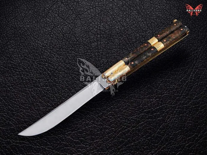 BF-115 Filipino Traditional D2 Steel Beautiful Blade Butterfly Balisong Knife USA Made Gift For Him With Rose Wood Handle Best Quality Knife