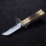 BF-121 Philippine Visayan D2 Steel Blade Butterfly Balisong Knife USA Made Gift For Him With Stag Horn Handle