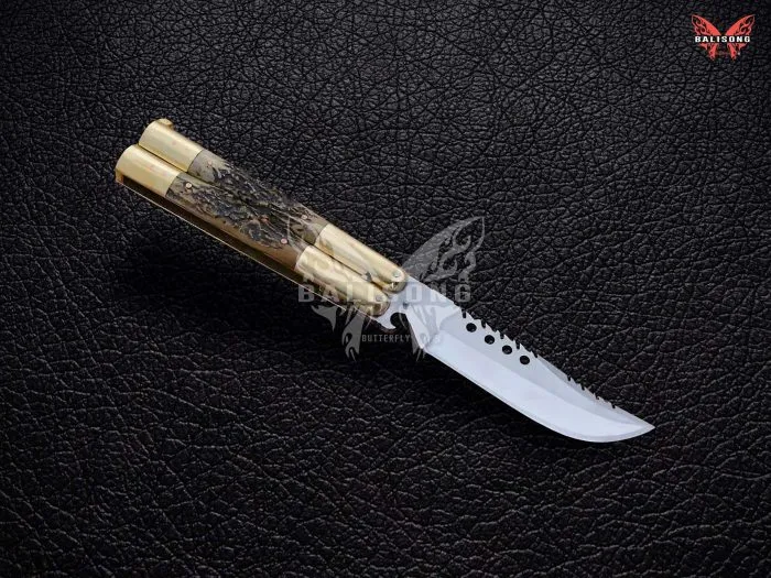 BF-121 Philippine Visayan D2 Steel Blade Butterfly Balisong Knife USA Made Gift For Him With Stag Horn Handle - view 2