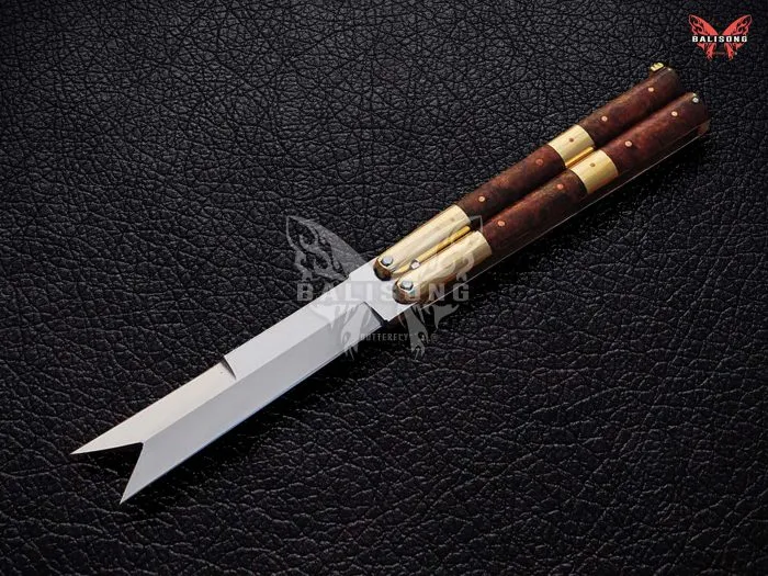 BF-99 Filipino Traditional Series D2 Steel Beautiful Butterfly Balisong Knife USA Made With Rose Wood Handle