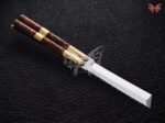 BF-100 Filipino Traditional Series D2 Steel Beautiful Tanto Blade Butterfly Balisong Knife USA Made With Rose Wood Handle - Image 2