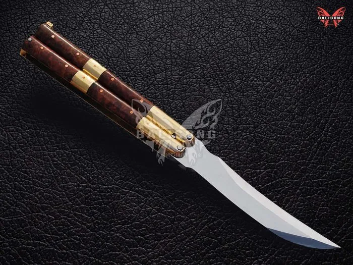 BF-101 Filipino Traditional Series D2 Steel Beautiful Blade Butterfly Balisong Knife USA Made With Rose Wood Handle