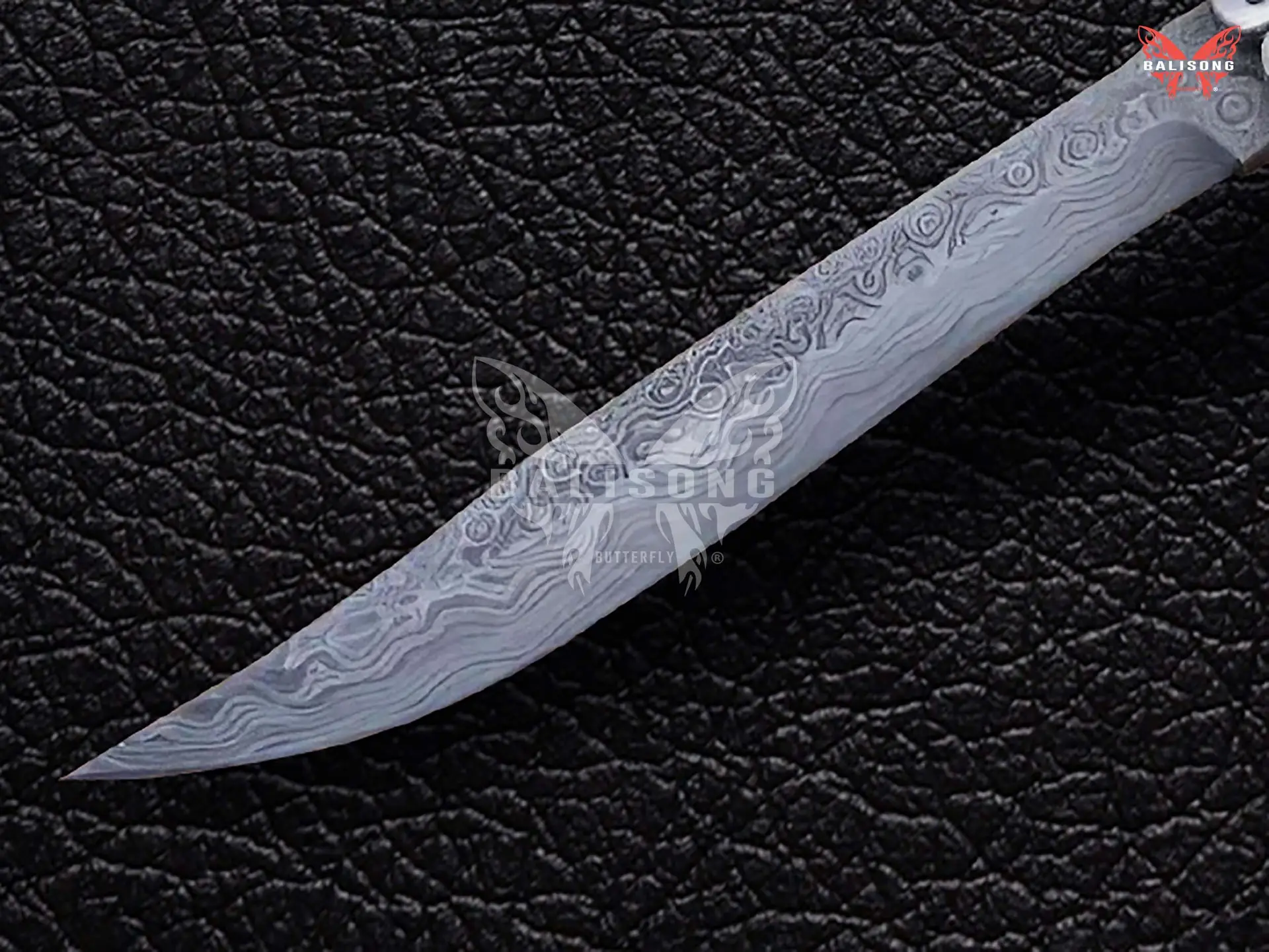 BF-128 Philippine Visayan Damascus Steel Blade Butterfly Balisong Knife USA Made Gift For Him With Beautiful Handle - Image 3