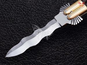 BF-107 Dagger Snake balisong, dagger blade, brass and rose wood handle (view 3)