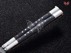 BF-130 Philippine Visayan Damascus balisong butterfly knife — handle detail (view 4)