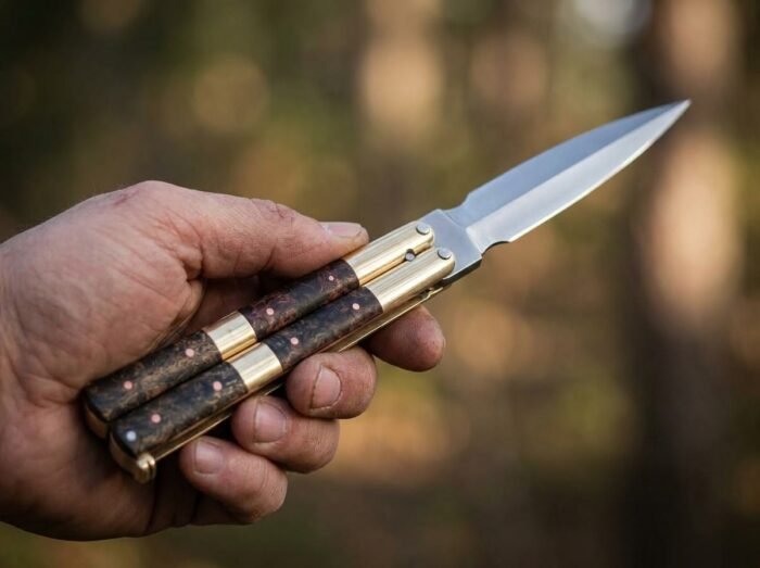 Bagani balisong butterfly knife held in hand