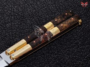 BF-95 Pandayan dagger balisong, high carbon blade, brass and narra burl wood handle (view 3)