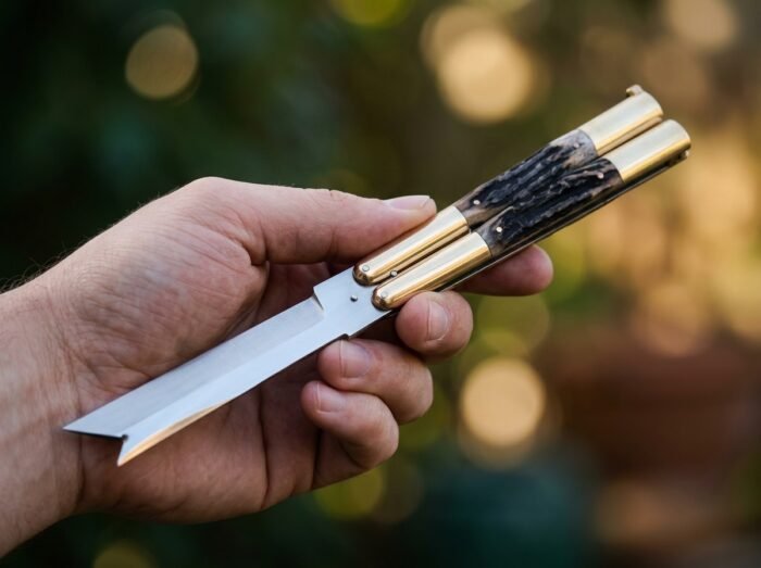 Pating Filipino Traditional D2 Steel Shark Blade Butterfly Balisong Knife USA Made Gift For Him With Stag Horn Handle BF-119