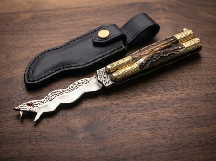Ahas Hand Forged D2 Steel Balisong Snake Blade Knife