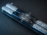 Handmade D2 Steel Balisong Double Edge Knife| Black Horn & Steel Engraved Bolsters Handle | Premium Butterfly Knife with Leather Sheath BF-139 - Image 2