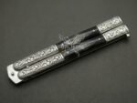 Handmade D2 Steel Balisong Double Edge Knife| Black Horn & Steel Engraved Bolsters Handle | Premium Butterfly Knife with Leather Sheath BF-139 - Image 3