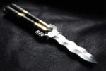 Handmade D2 Steel Balisong Double Edge Eagle Knife| Rose Wood & Brase Bolsters Handle | Premium Butterfly Knife with Leather Sheath BF-143 - Image 3