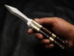 Handmade D2 Steel Balisong Knife | Rosewood & Brass Bolsters Handle | Premium Butterfly Knife with Leather Sheath BF-138