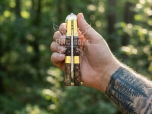 BF-135 drop point balisong, natural rosewood handle and brass bolsters (view 2)