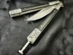 Handmade Damascus Steel Balisong Knife| Micarta & Steel Engraved Bolsters Handle | Premium Butterfly Knife with Leather Sheath BF-146 - Image 3