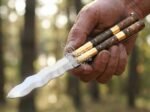Handmade D2 Steel Balisong Double Edge Knife| Rosewood & Brass Bolsters Handle | Premium Butterfly Knife with Leather Sheath BF-137