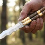 Hasa Handmade D2 Steel Balisong Double Edge Knife| Rosewood & Brass Bolsters Handle | Premium Butterfly Knife with Leather Sheath BF-137